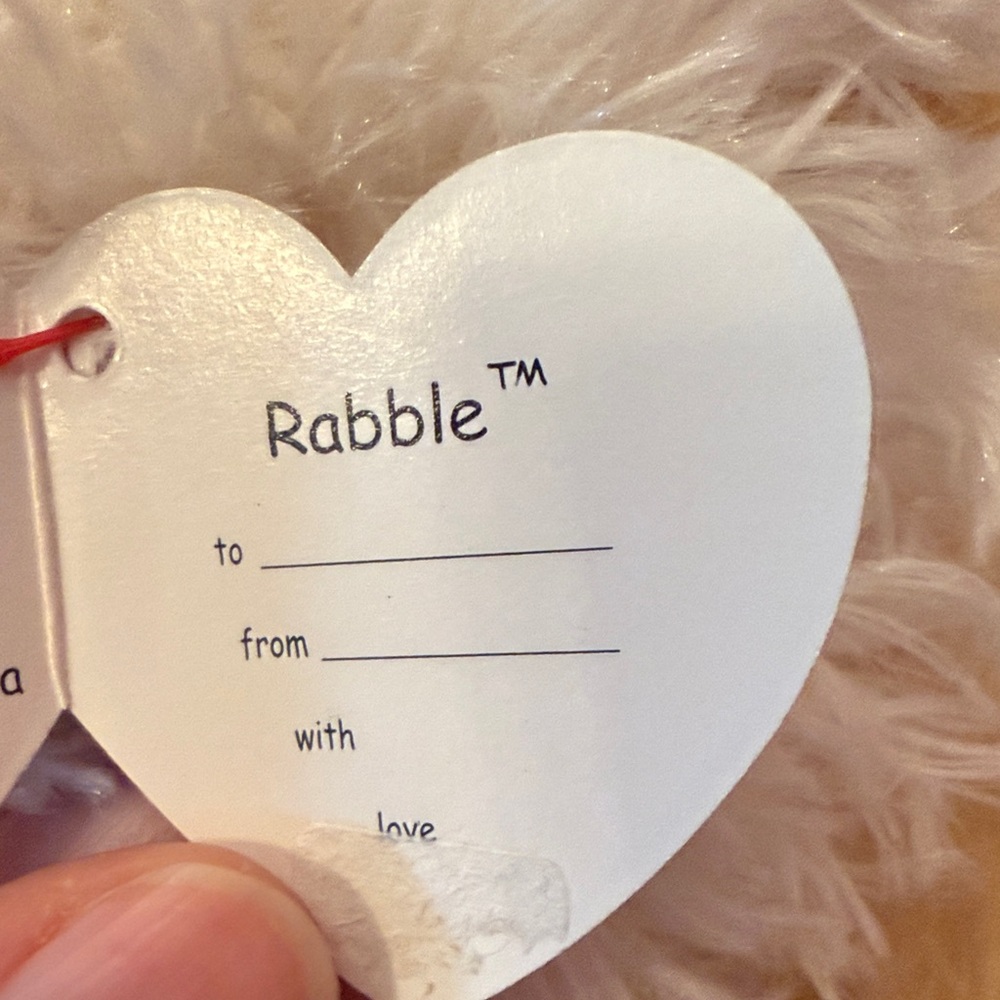 Ty White Shaggy Stuffed Dog with Gold Bow “Rabble” - Picture 4 of 9